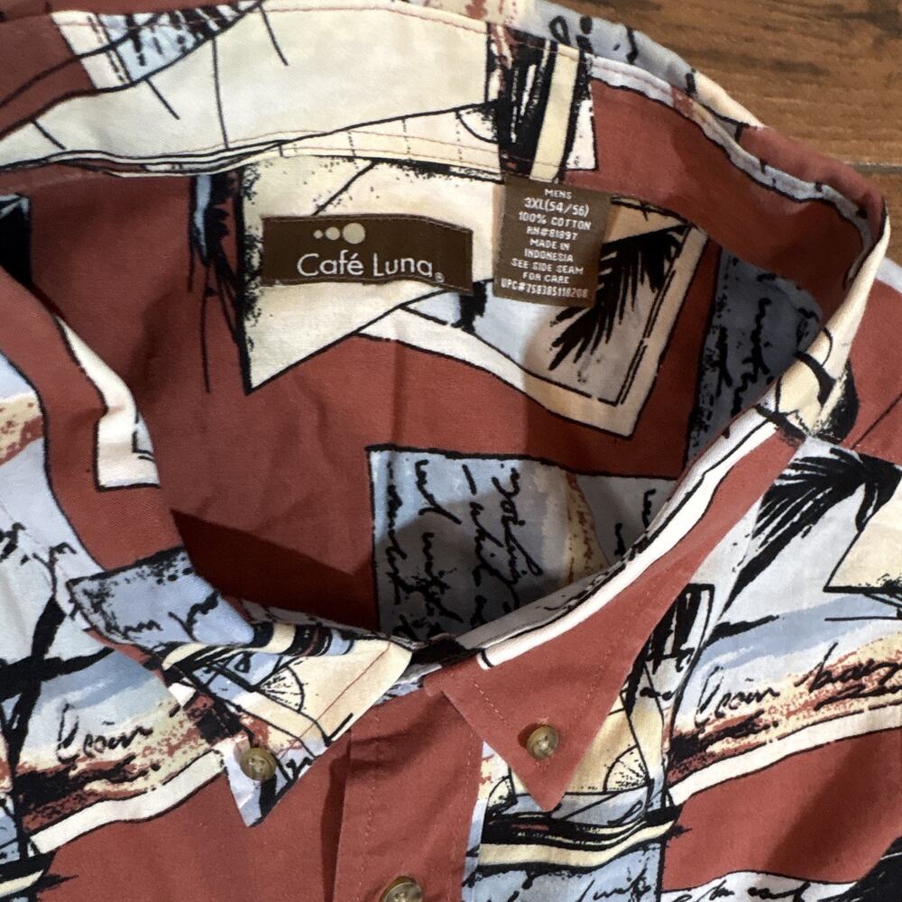 Cafe Luna Men's 3XL Short Sleeve Button-Down Cotton Sailboat Shirt